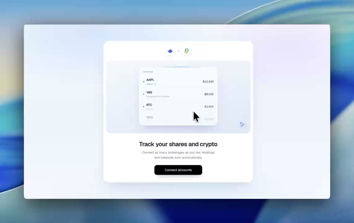Shares and crypto connect screen